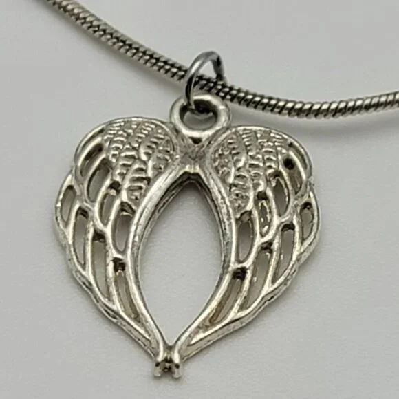 Sterling Silver Angel Wings Pendant Necklace 18 in Snake Chain Lobster Clasp - Picture 3 of 4